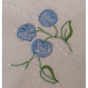 Rare Vintage Madeira Linen Tablecloth Pastel Berries Leaves Blue Pink 34"